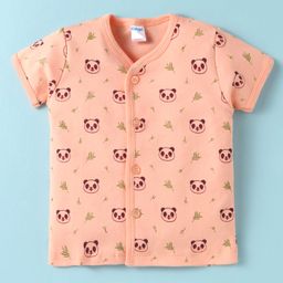 Tango Interlock Knit Half Sleeves Jhabla With Panda Print - Light Orange-image-92