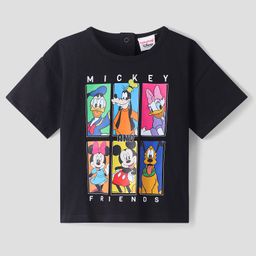 Babyhug Disney Single Jersey Knit Half Drop Shoulder Sleeves Oversized T-Shirt With Disney Classic Characters Graphics - Black-image-11