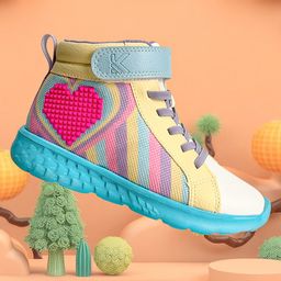Hopits Heart Embellished Striped Sneakers With Velcro Closure - Pink-image-46