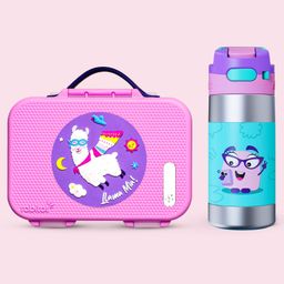 Rabitat Mighty Meal Combo with Insulated Stainless Steel Bottle & Munchbee Divided Lunch Box with Llama Print - Pink-image-92