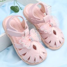 Babyoye Velcro Closure Sandals with Bow Applique - Pink-image-41