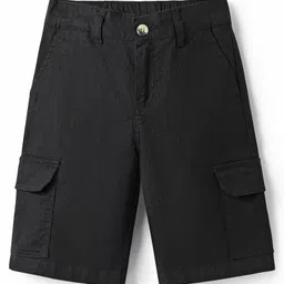 Pine Kids Cotton Elastane Woven Above Knee Length Solid Colour Shorts - Black-picture-24