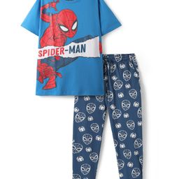 Pine Kids Marvel Single Jersey Knit Half Sleeves Night Suit with Spider Man Graphics - Blue-image-67