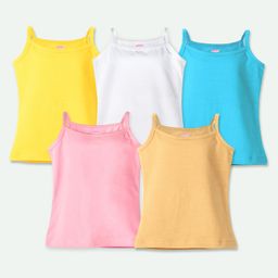Ariel Cotton Lycra Knit Pack Of 5 Sleeveless Solid Camisoles - Yellow White Sky Blue Pink & Beige-image-70