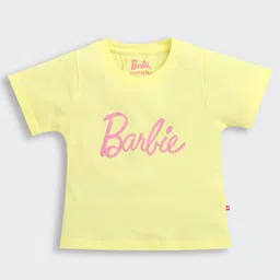 Barbie by Tiny Girl Cotton Woven Half Sleeves Typography Printed Tee - Yellow-picture-41