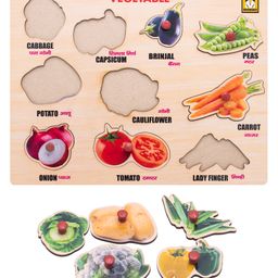 MINDMAKER - Wooden Vegetables Puzzle with Knobs Educational and Learning Toy Multicolour - 10 Pieces image 2