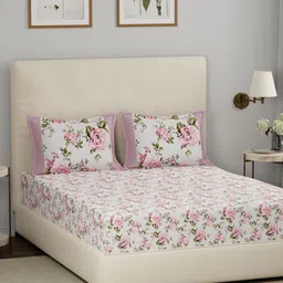 MASPAR Eclectic Garden White & Red Printed 210 TC Cotton King Bed Sheet & 2 Pillow Cover-image-33