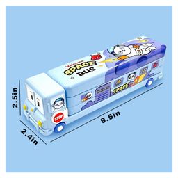 Elecart Magic Bus Metal Pencil Box with Moving Tires  Space Bus- Blue image 3