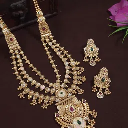 SGA FASHION Gold-Plated Artificial Stone & Beads Studded Jewellery Set-image-7