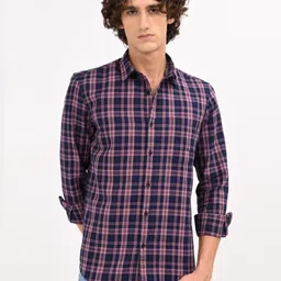Blu MNKY Men Classic Fit Checked Spread Collar Cotton Casual Shirt-picture-39
