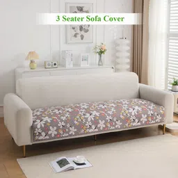 HOKIPO Brown & White Floral Printed 3-Seater Sofa Cover-image-20
