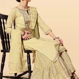 Anouk Rustic Women Ethnic Motifs Embroidered Regular Thread Work Kurta with Sharara & With Dupatta image 2