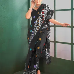 BerMondsey Polka Dots Printed Pure Cotton Block Print Saree-picture-3