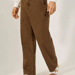Styli Brown Cotton Loose Fit Solid Jeans-image-65
