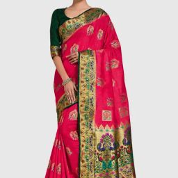 Mimosa Pink Woven Sarees With Blouse-image-85