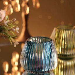 Pure Home and Living Teal Glass Ribbed Tealight Holder-image-66