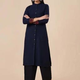 Rangmanch by Pantaloons Navy Solid Straight Kurta-image-17