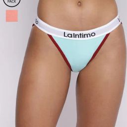 La Intimo Coral & Sea Green Comfort Fit Panties - Pack Of 2-image-90
