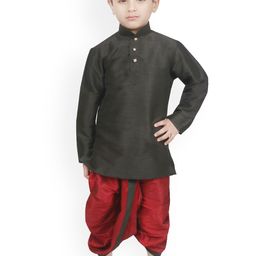 SG YUVRAJ Boys Black & Maroon Solid Raw Silk Kurta with Dhoti Pants-7