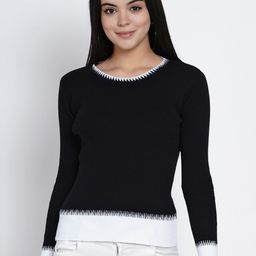 ARMISTO Women Black & White Ribbed Pullover Sweater-image-49