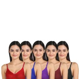 AROUSY Red & Blue Cotton Everyday Bra - Pack Of 5-image-38