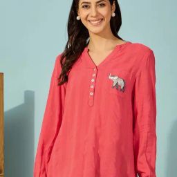 The Kaftan Company Red Solid Top-image-93