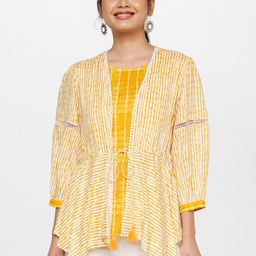 Global Desi Women Mustard Yellow Striped Top-image-14