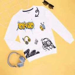 Pantaloons Junior Boys Bright White Cotton Printed Full Sleeves Sweatshirts & Hoodies-image-66