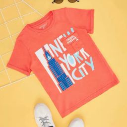 Pantaloons Junior Boys Hot Coral Cotton Printed T-Shirt-picture-6