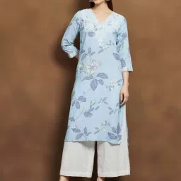 Melange By Lifestyle Blue Regular Fit Floral Print Kurta-picture-15
