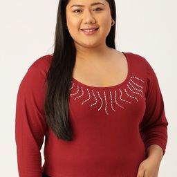 theRebelinme Plus Size Maroon Regular Pure Cotton Top-image-99