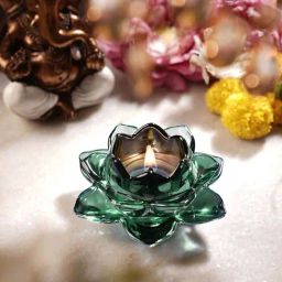 Pure Home and Living Green Glass Lotus Shaped Tealight Holders - Set of 2-picture-47