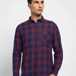 Sf Jeans By Pantaloons Red & Navy Cotton Slim Fit Checks Shirt-picture-17