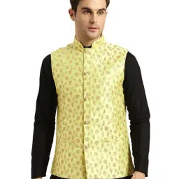 Sojanya Lime & Gold Embroidered Nehru Jacket-picture-30