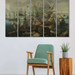 999Store Multicolor Vintage Crashed Boat Art 5 Frame MDF Paintings-12