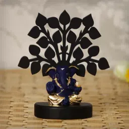Gold Plated Blue Appu Ganesha Showpiece with Wooden Tree for Home/Temple/Office/Car Dashboard-image-85