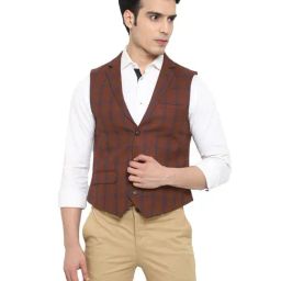 Turtle Brown Checks Waistcoat-image-10
