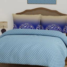 Boutique Living India Blue Cotton Ethnic Motifs King Bedsheet With 2 Pillow Covers-image-27