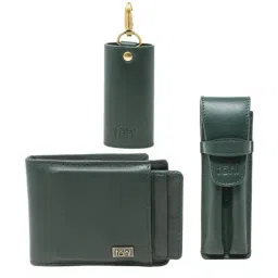 Tohl Halle Green Casual Leather Bi-Fold Wallet, Keychain & Pen Holder Set for Men-35