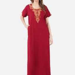 KOI SLEEPWEAR Maroon Embroidered Nighty-picture-28