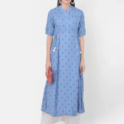 Span Blue Printed A Line Kurta-image-67
