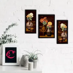 eCraftIndia Set of 3 Botanical and Floral Satin Matt Textured UV Art Painting-39