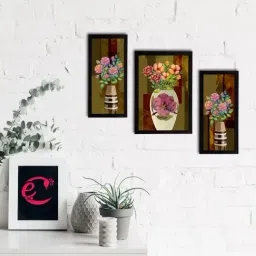 eCraftIndia Set of 3 Botanical and Floral Satin Matt Textured UV Art Painting-10