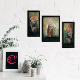eCraftIndia Set of 3 Botanical and Floral Satin Matt Textured UV Art Painting-27
