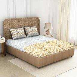 Spaces Grey 144 TC Cotton Printed Double Bed Sheet with 2 Pillow Covers-image-20