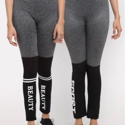 NEUDIS Grey Printed Tights - Pack of 2-image-1