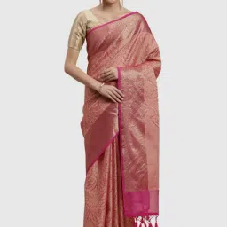 Mohey Pink Woven Saree With Unstitched Blouse-12
