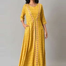 W Women Yellow Festive Floral Print Rayon Jumpsuit-picture-12
