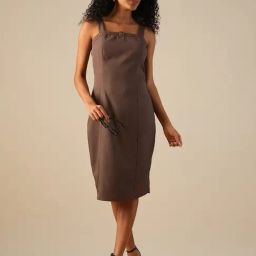 Globus Brown Solid A Line Dress-image-61