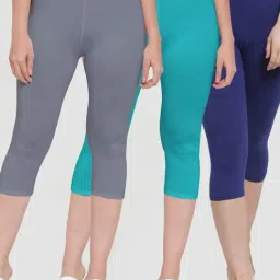 Gracit Grey & Blue Mid Rise Capris - Pack Of 3-image-13
